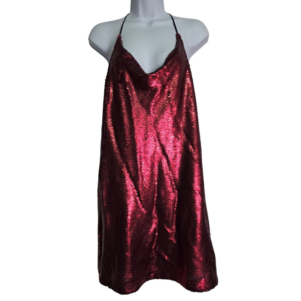 By Together Sequin Cowl Neck Mini Dress T-Back Sparkly Party Cocktail Medium NWT